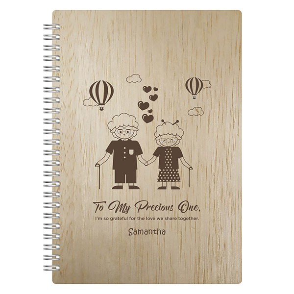Old Folks Anniversary Wood Journal Notebook